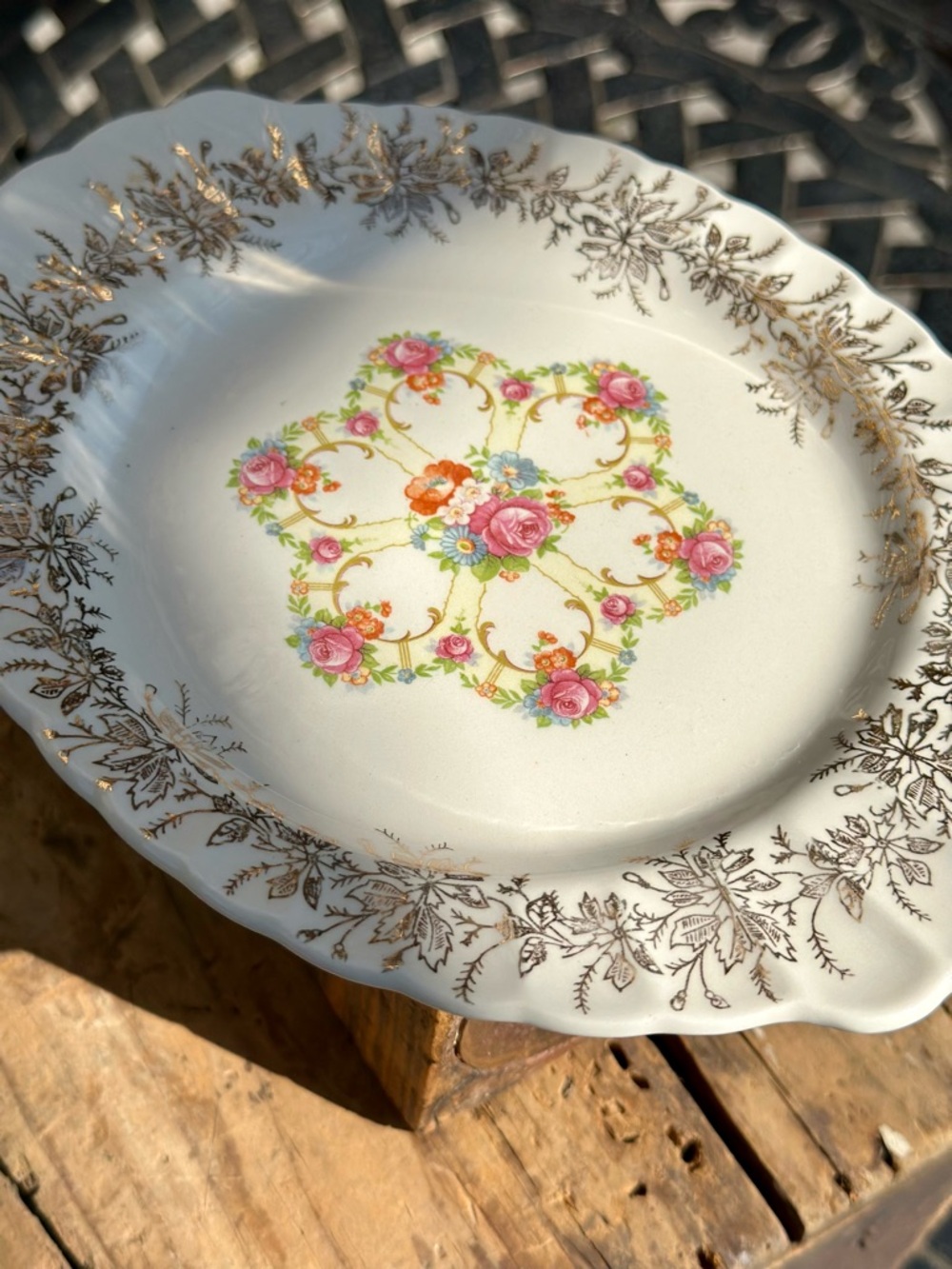 Vintage Franklin Ware Gravy Boat & Underplate Ivory 22K Gold Floral Set USA - Picture 9 of 9